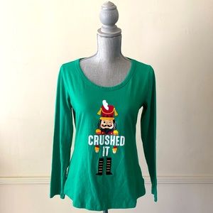 MACY’s FAMILY PJs “Crushed It” NUTCRACKER GREEN SLEEP TOP SIZE SMALL 🌟EUC🌟